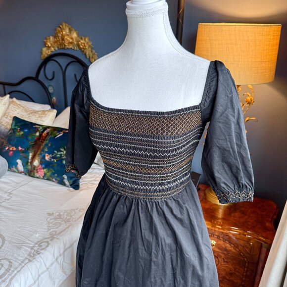 Old Navy Black Midi Dress w Tan Elastic Smocked Bodice - Picture 5 of 15